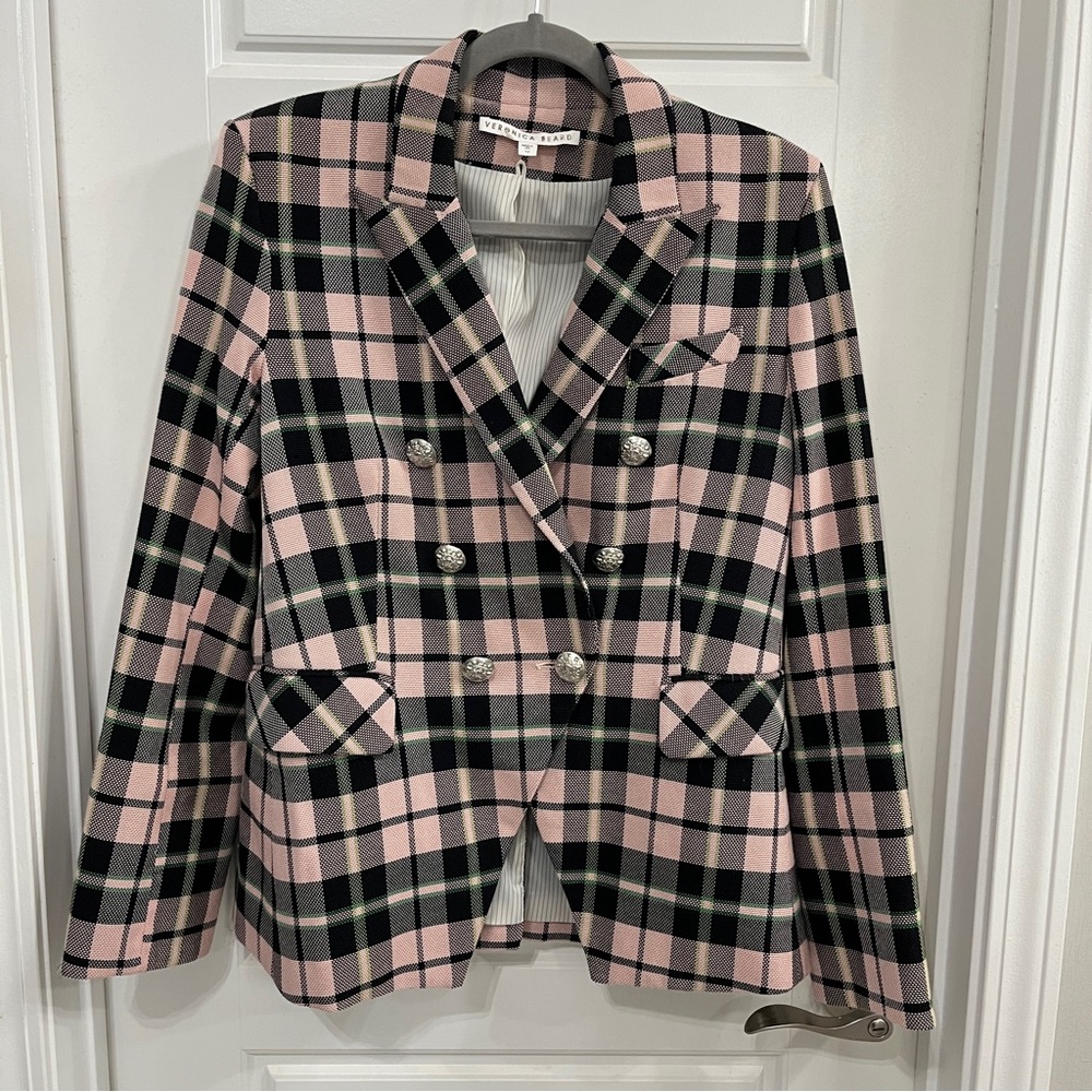 Veronica Beard Pink and Black Plaid Jacket / Blazer